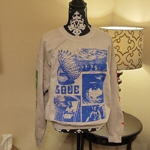 Urban Outfitters Beige Sweater with Blue Graphic